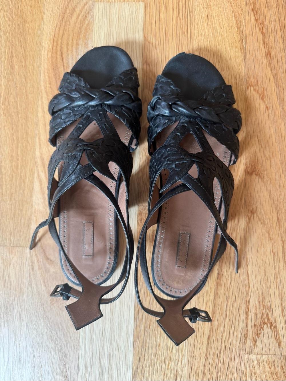Alaia Black Braided Leather Slingback Sandals